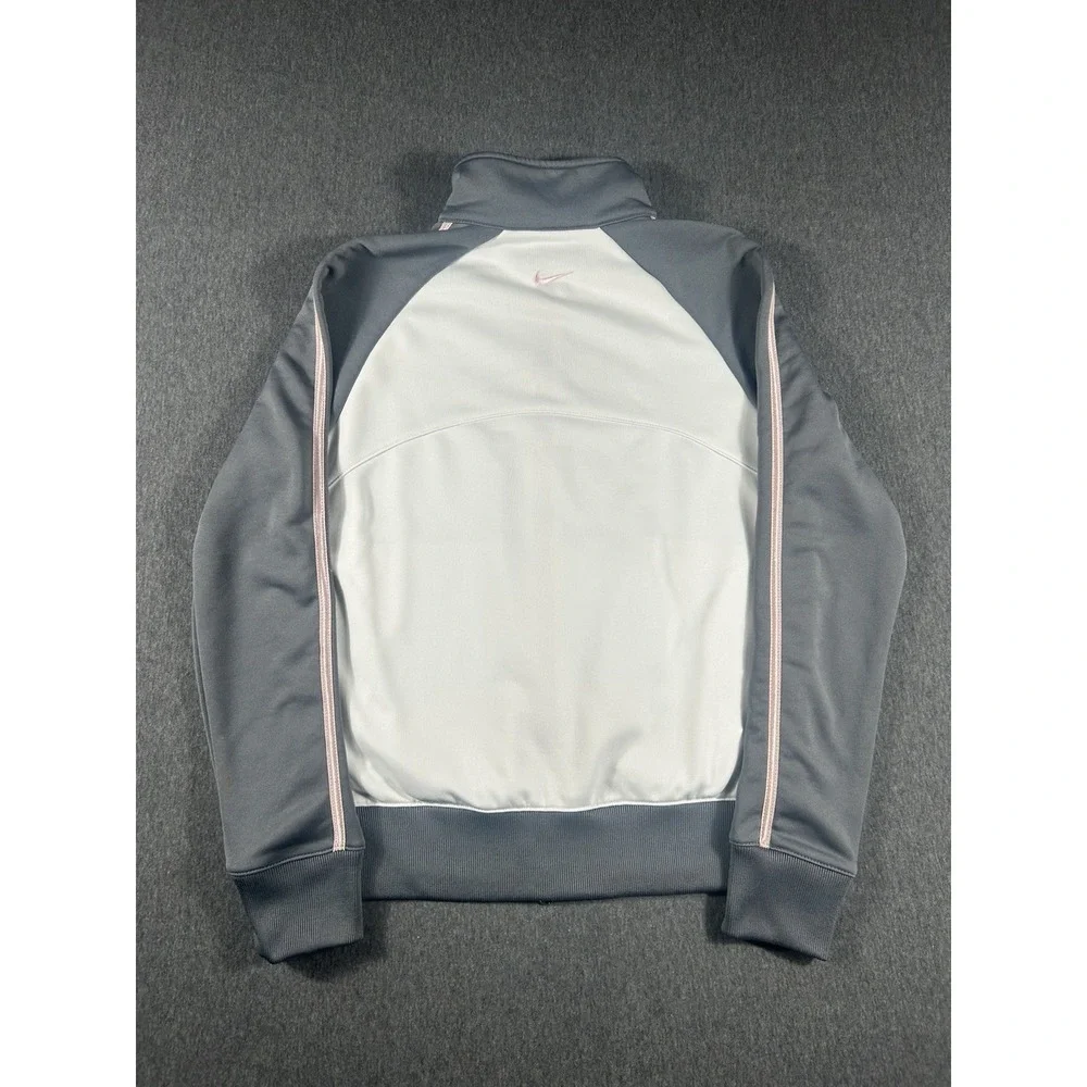 Nike Girls' Vintage Full-Zip Track Jacket Grey White Pink Size M (8-10)